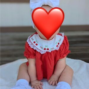 VINTAGE Red Baby Dress with Cherry Embroidery